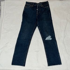 Levi’s, dark wash ankle length, high waisted, wide leg, wedgie straight 28W 28L